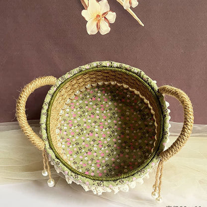 Hand-Woven Rustic Floral Lace Pearl Storage Basket
